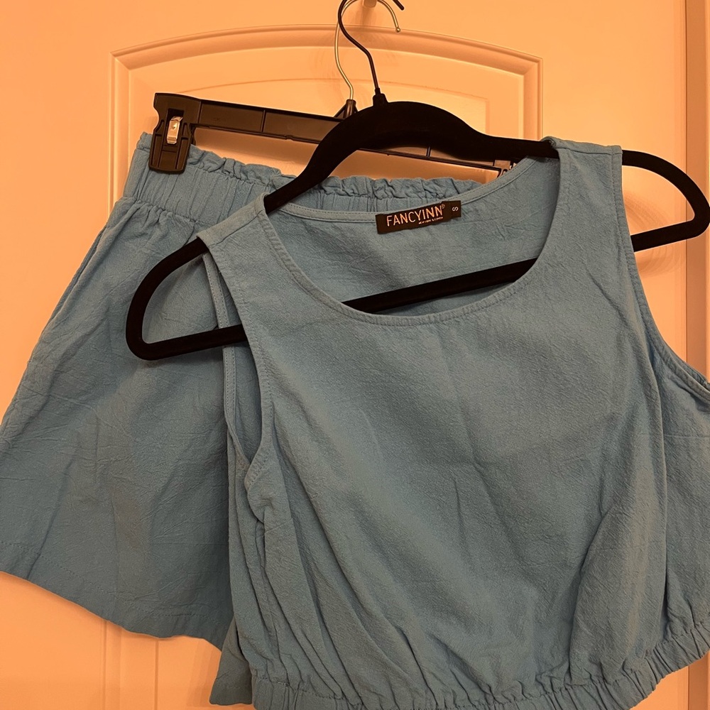 Two-Piece Blue Linen Set